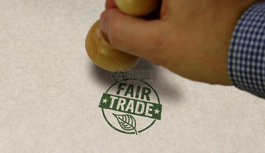 公平贸易邮票和冲压手道德商业绿色贸易可持续经图片