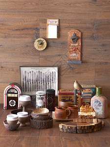厨房木板墙和物体图片