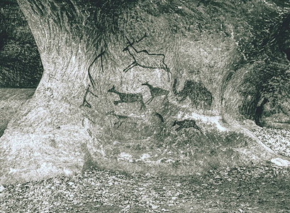 一个古老史前尼安德特人石洞中的岩石绘画图片