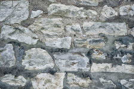 古老的灰色圆石墙背景图片