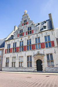 老中世纪荷兰山墙房子前面背景图片