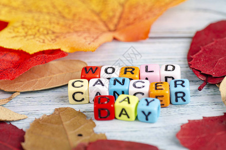 世界日世界癌症日字块和木制图片