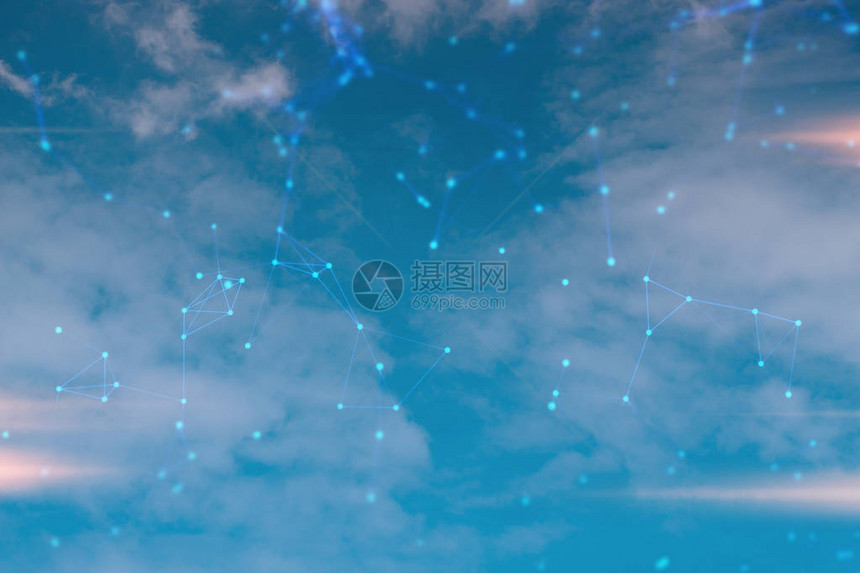 具有天空自然背景的云存储与技术网络服务器在线数字据ai图片