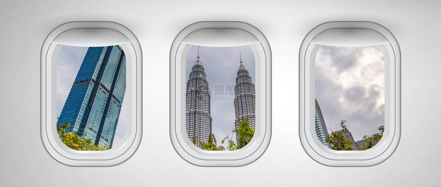 马来西亚吉隆坡有天线观测的飞机窗口旅行和假日抽象概念请图片