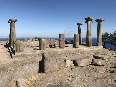 贝拉姆卡莱土耳其卡纳莱阿索斯的雅典娜寺土耳其AthenaTap背景