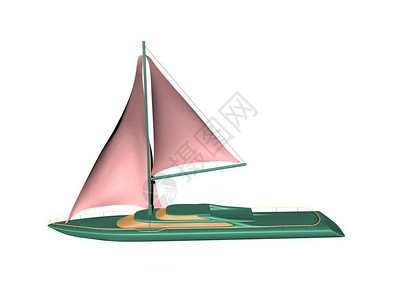 充气帆的绿色帆船图片