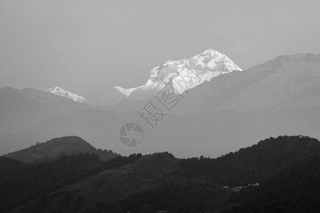 清晨尼泊尔喜马拉雅山的美丽雪图片