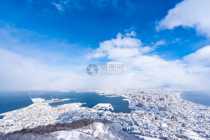 从函馆山欣赏美丽的风景和城市景观图片