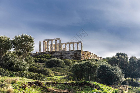 希腊东阿提卡海岸CapeSounion的古希腊波塞图片