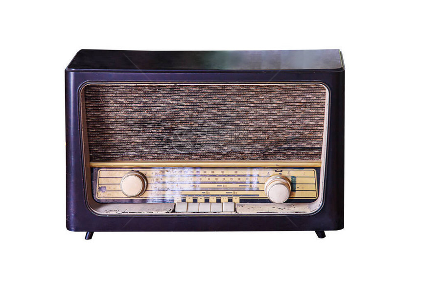 白色背景的旧复古收音机与图片