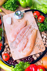 新鲜鸡肉加沙拉新鲜有机蔬菜用于烹饪饮图片