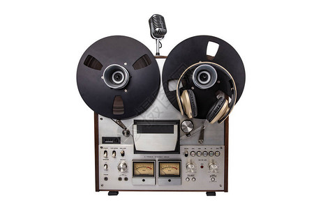 RELREEL音频磁带录音机和白色背景图片
