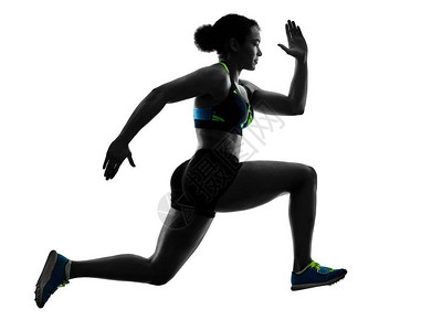 一名非洲跑者步着短跑冲刺在白色背景的光影中图片