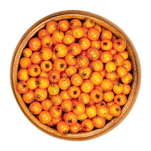 木碗里的火棘果实火棘的新鲜和成熟的橙色种子果实可制成果冻鸟食特写镜头图片