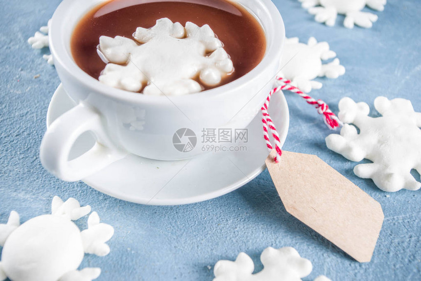 热巧克力杯和棉花糖雪花图片