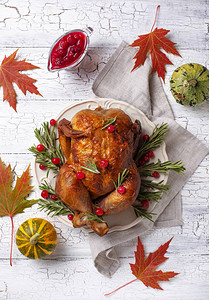 感恩节日晚餐烤火鸡或肉图片