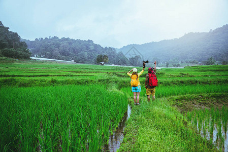 在泰国清迈农田旅游的年轻人图片