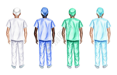 站在后面的一群水彩男护士在白色图片
