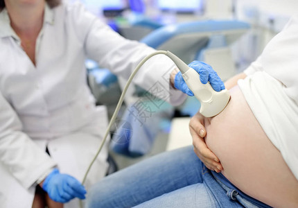 母体医生在诊所对孕妇进行超声检查医保生育怀孕的家庭医生产假背景