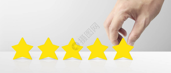 增加五颗星形的手最佳卓越的商业服务评级图片