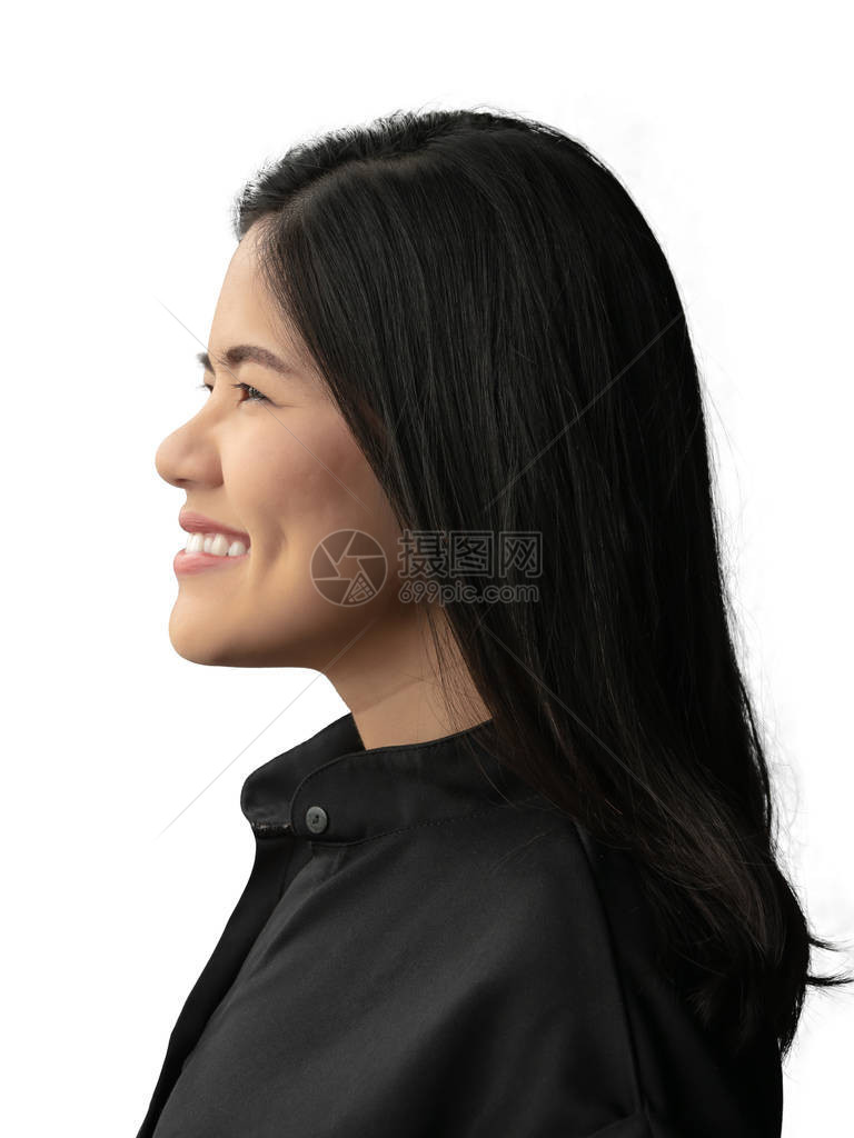 亚裔妇女穿着黑衬衫在白衣图片