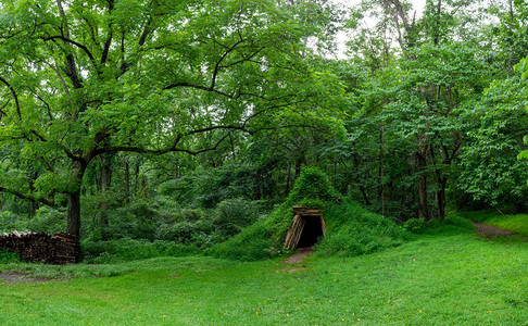 霍普韦尔铁炉木炭坑旁的矿工小屋图片