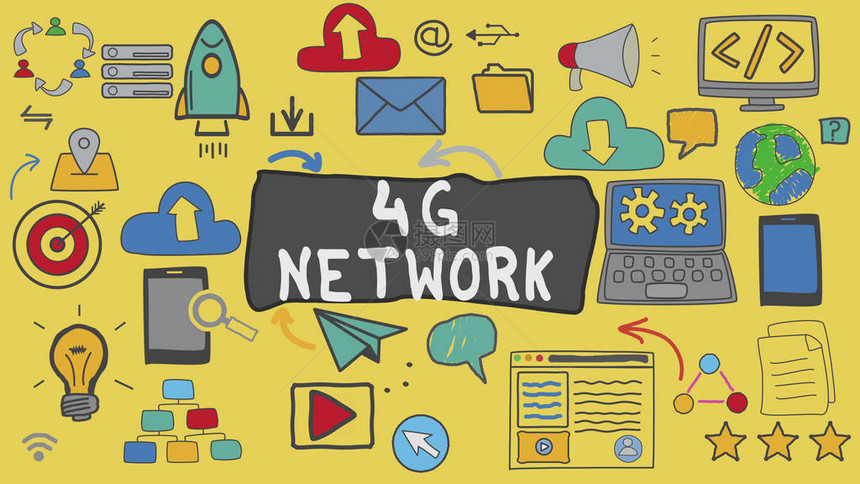 4G网络黄色插图形技术概念图片
