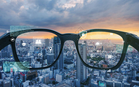 智能眼镜VR虚拟现实AR增强现实技术用图形全息图看城图片