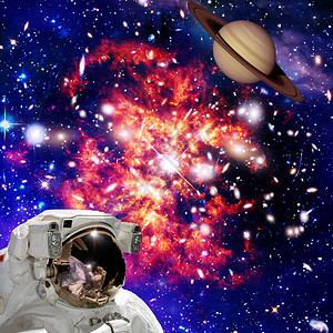 宁航员宇宙航员对着太空看地球背景