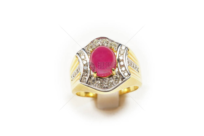 高价值Gems石宝配件黄金钻石持有的Ruby戒指图片