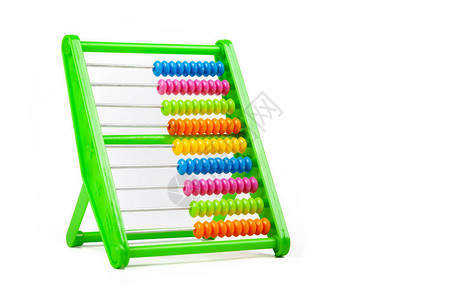 简单的彩色经典算盘玩具上白色隔离背景图片