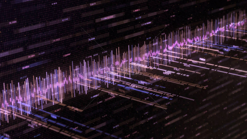 与音乐曲目和数字的抽象背景动画抽象颜色均衡器随着黑色背景上的数字移动计算图片