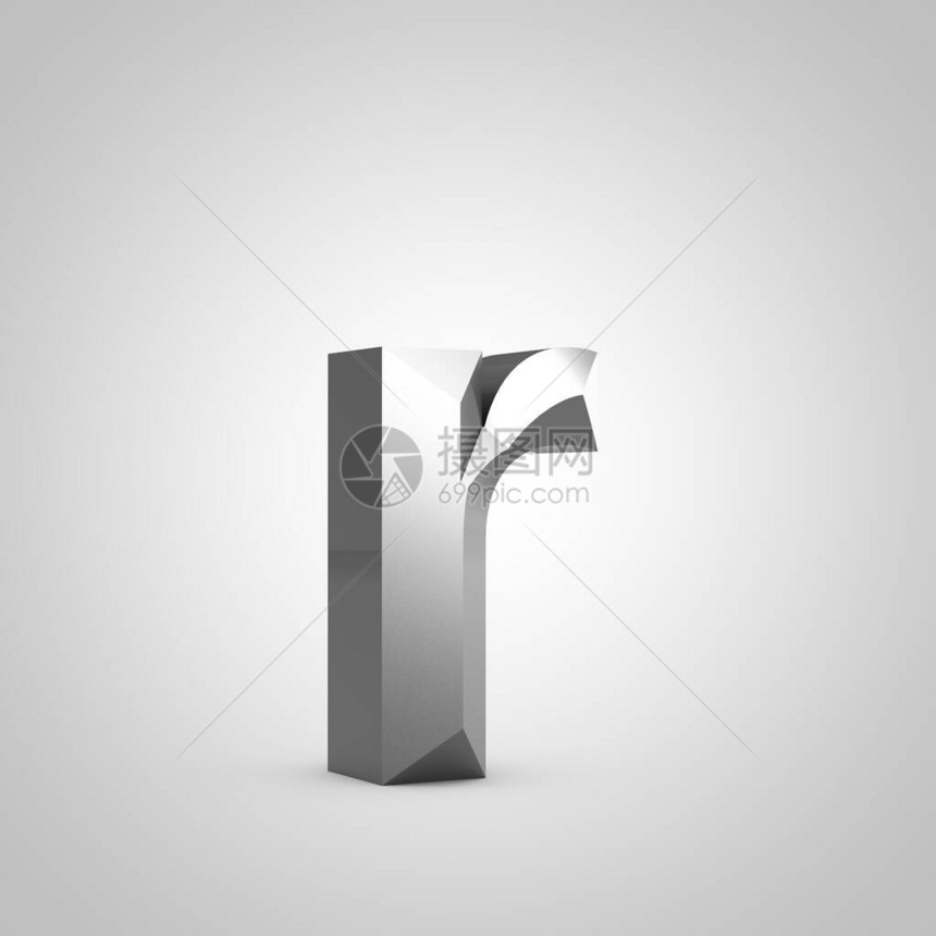 金属字母R小写轮廓分明的字体上白色孤立3d图片