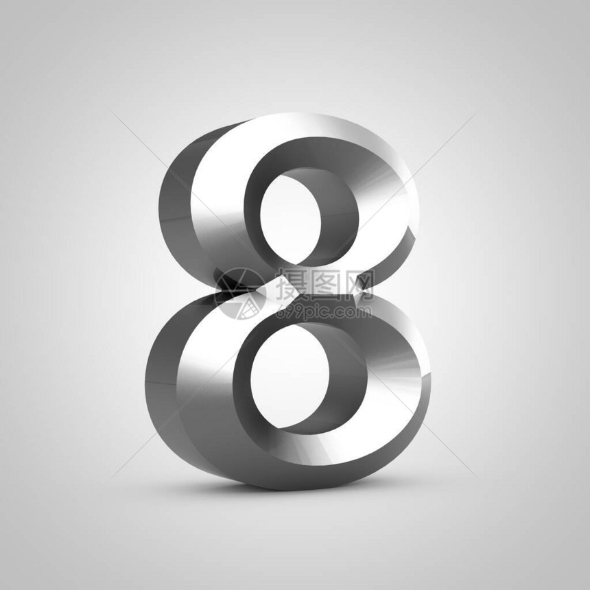 8号金属白色上分离的折叠字体3D图片