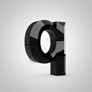 黑色字母Q小写轮廓分明的光泽字体上白色孤立3d图片