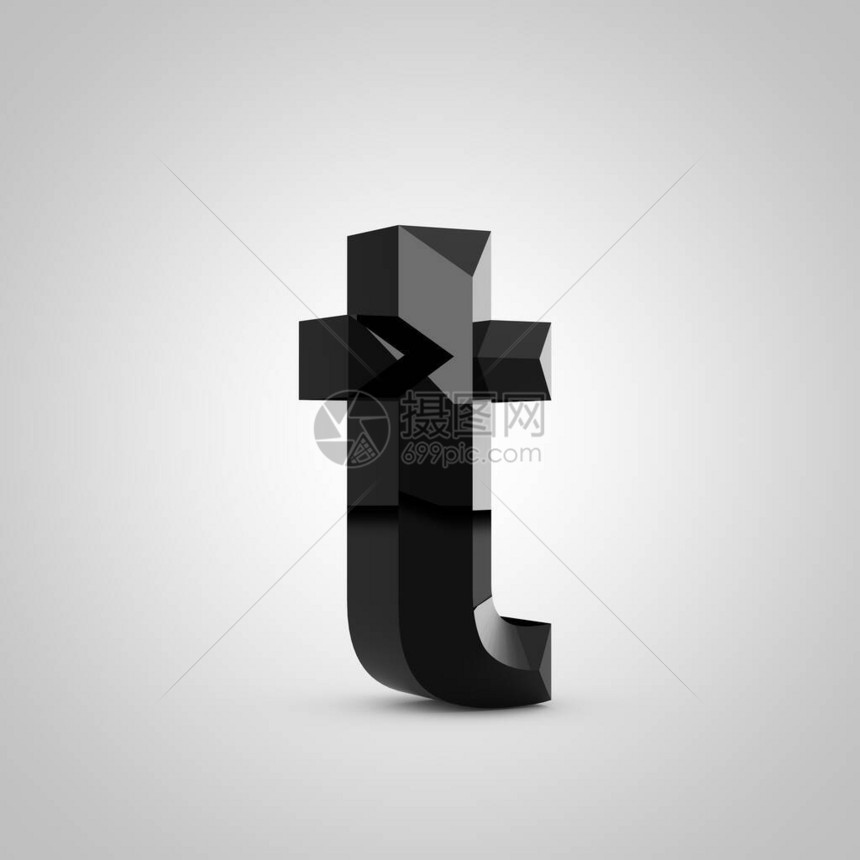 黑色字母T小写轮廓分明的光泽字体上白色孤立3d图片