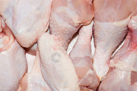 生鲜鸡肉的背景鸡小腿大腿和背景图片