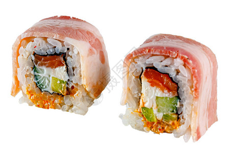 日本马基卷麦吉罗培根米饭三文鱼黄瓜鳄梨辣酱图片