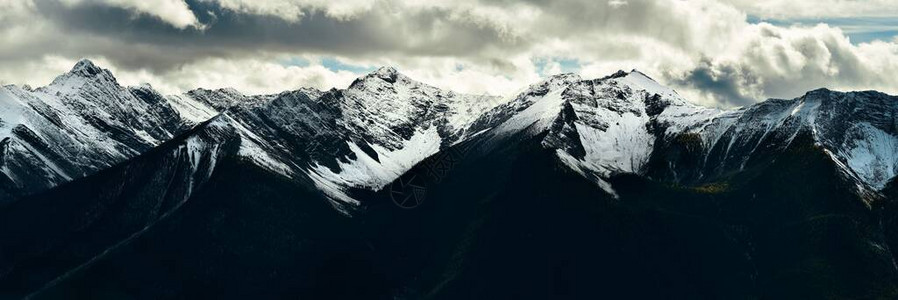 加拿大Banff公园的雪山封闭全景背景图片