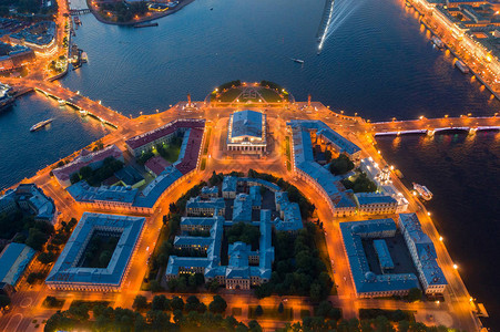 瓦西里耶夫斯基岛的唾液圣彼得堡涅瓦河圣彼得堡夏夜顶视图交换Ras图片
