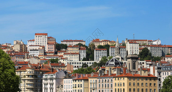 法国古老的里昂镇全景楼号为Vieu背景