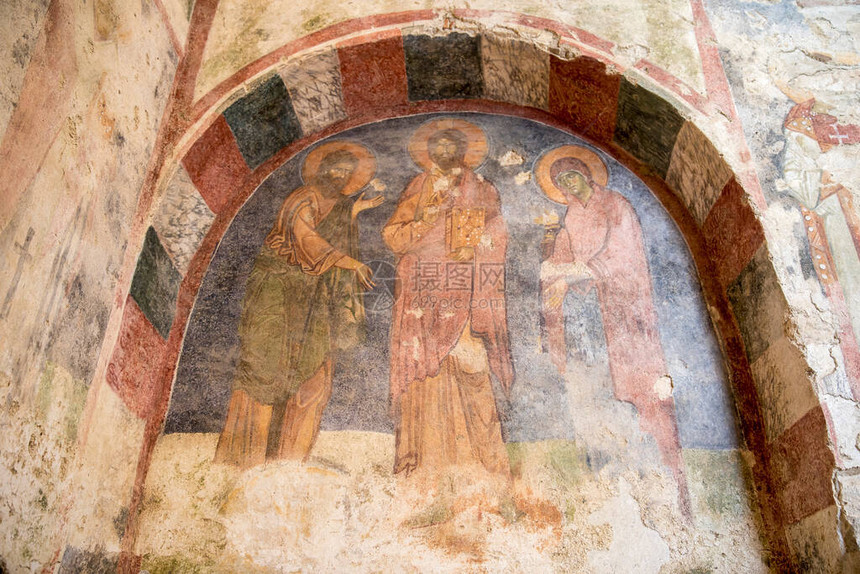 圣尼古拉教堂墙上的旧壁画土耳其安塔图片