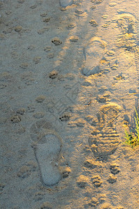 棕色沙滩上鞋子的脚印图片