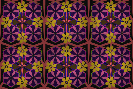 竖式卷轴黑色棕色和紫色的复古抽象光栅无缝花纹相交的弯曲优雅的程式化叶子和卷轴形成阿拉伯风格的抽象花卉装插画