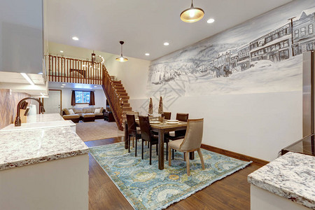 豪华的自然锈蚀和现代餐厅室内设计图片