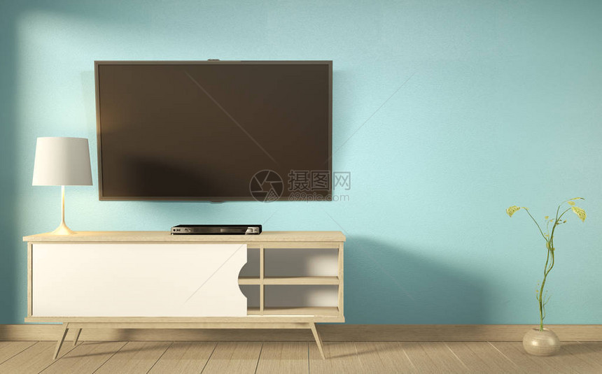 薄荷室现代热带风格的电视架空荡的室内最小的设计图片