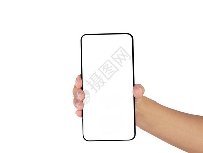 手握智能手机的近距离关闭将智能手机隔离在白色背景上并图片