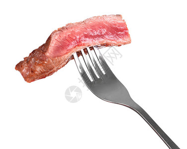 白色背景上带有美味烤肉的叉子图片