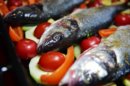 用西红柿大蒜和胡椒在烤箱里煮海贝鱼健图片