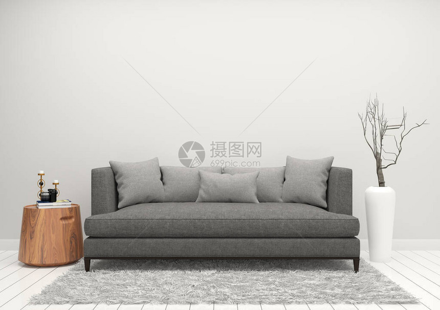客厅概念内部3d渲染沙发台灯背景木地板木墙图片